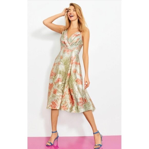 Talbots Dresses & Skirts - Talbots Women's Cream/Orange Floral 100% Silk V-Neck Fit & Flare Dress Size 10